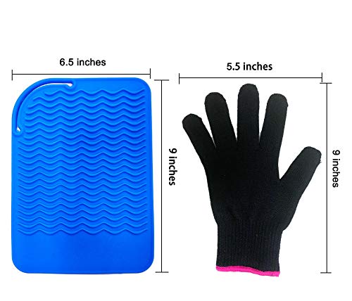 Heat Resistant Mat Pad and Heat Resistant Glove for Curling Irons, Hair Straightener, Flat Irons and Hair Styling Tools 9" x 6.5", Food Grade Silicone, Blue by Lessmon - Thumbnail 6