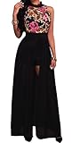Jiujiuyi Women's Sleeveless Embroidered Floral Print Chiffon Romper Dress