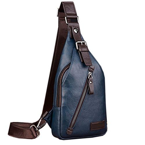 Hebetag Leather Sling Bag Crossbody Backpack Daypack for Men Women Outdoor Travel Camping Fishing Hunting Hiking Crossbody Shoulder Chest Pack Daypack Blue