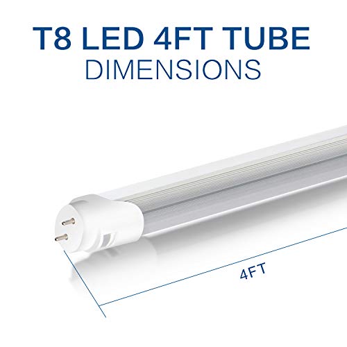 DIKAIDA 4 Pack T8 Led Light Tube, 4FT, 18W (40W Equiv), 2000Lm, 6500K Cool White, T10 T12 Fluorescent Replacement with Clear Cover, Dual-End Powered, Ballast Bypass, Garage, Shop Light