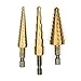 Titanium Step Drill Bit Set Unibit Reamer Reaming Bits Sheet Metal Plastic PVC Pipe Conduit Hole Cutter Universal Cone Saw 3 HSS Steel 1/4
