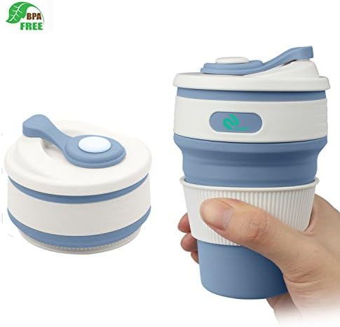 Zeyaa Collapsible Travel Cup -BPA FREE Food-grade 12oz lightweight Silicone pocket-sized Mug with lid for Travel,Camping and Hiking (Cool Blue)