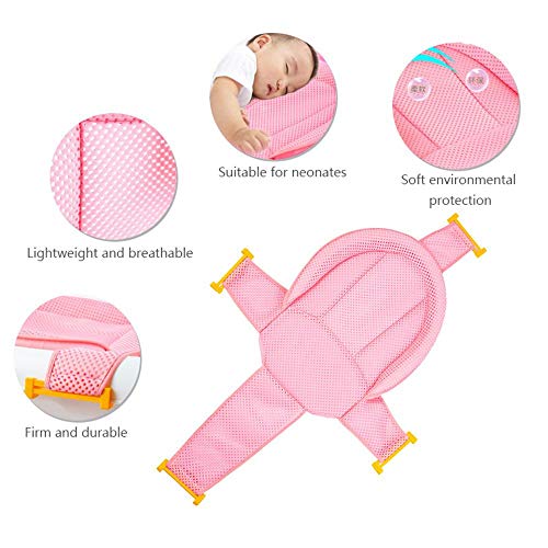 Baby Bathtub Seat for Sit-up Bathing,Newborn Bath Cushion Seat Support Net Bathing Mat,Anti-Slip Soft Comfort Mesh Shower Lounger Basin Pad W/Sling & Pillow (Cross Pink)