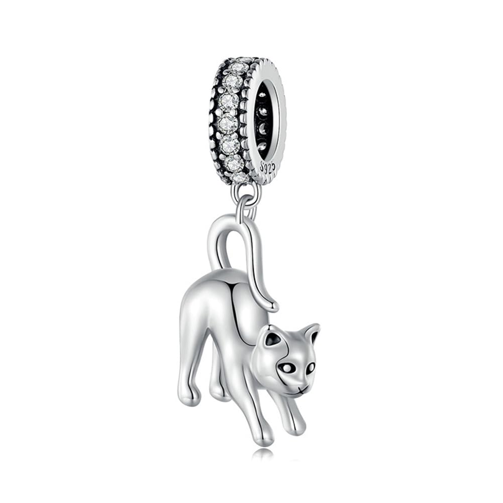 925 Sterling Silver Queen Cat Charm Animal Charm Pet Charm Pawprint Charm Birthday Charm for Pandora Charm Bracelet (B)