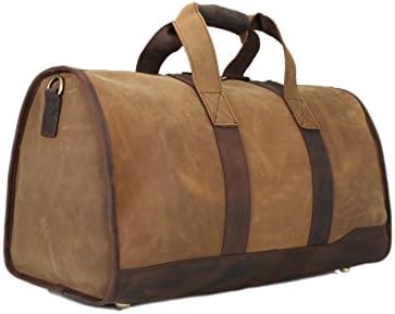 ROCKCOW Super Large Men Genuine Leather Duffle Bag Travelling Bag Weekend Bag Holdall