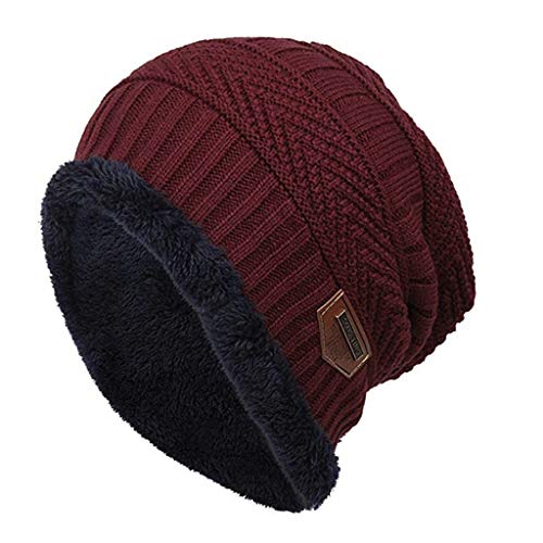 Winner666 Fashion Fleece Contrast Colors Knitted Warm Winter Hats for Women Men (Wine red)