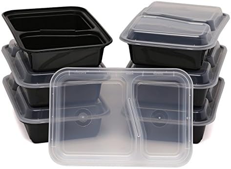 Kithen Mission 6-Pack 2 Compartment Bento Lunch Boxes with Lids - Stackable, Reusable, Microwave, Dishwasher &amp; Freezer Safe - Meal Prep, Portion Control, 21 Day Fix &amp; Food Storage Containers (25oz)
