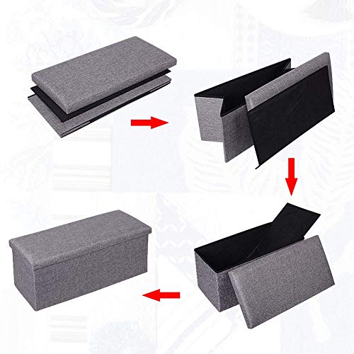 JiatuA Foldable Storage Ottoman Square Cube Foot Rest Stool/Seat Folding Seat Bench & Footrest Linen Fabric Ottomans Bench Coffee Table Puppy Step for Bedroom, Living Room, Entrance