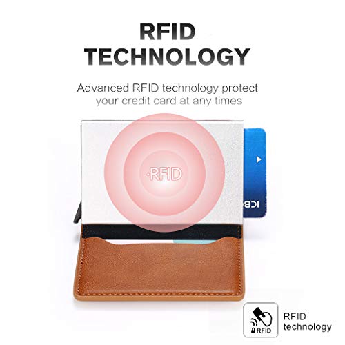 Wallet Slim Wallet Credit Card Holder for Men RFID Fiber Money Clip Wallet Metal Leather Material with Money Pocket (Brown Leather)