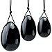 rockcloud Black Obsidian Set of 3 Drilled Yoni Eggs with String, Massage Stones for Women to Train Pelvic Muscles Kegel Exercise