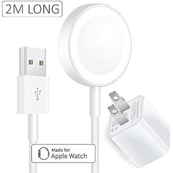 Boost+ Wireless Charger, Portable Smart Watch Magnetic Charging Pad Cable with 5V USB Wall Charger Power Cube Compatible with Apple Watch Series 5 4 3 2 1 for All 38mm 42mm Apple Watch, 6-Feet (2m)