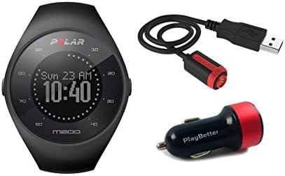 Polar M200 (Black) GPS Running Watch with Wrist-Based Heart Rate Bundle with PlayBetter USB Car Charging Adapter