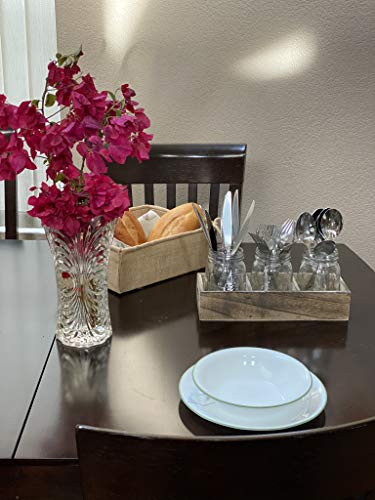 Flatware Caddy Cutlery Holder Utensil Organizer with 3 Glass Mason Jars in Farmhouse Rustic Style Wood Tray For Silverware Display on Kitchen Countertop, Dining Table and Party (Rustic Wood)