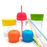 Silicone Sippy Cup Lids, Philyer Make Any Cup Spill-Proof Training Cup or Bottle for Babies,Toddlers and Kids , BPA Free, Leak Proof - 5 Pack Straw Lids and Drinking Straws