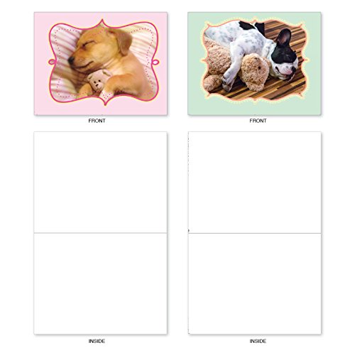 10 Assorted Puppy Note Cards w/ Envelopes (Small 4 x 5.12 Inch) - Assortment of All Occasion 'Cuddle Buddies' Blank Greeting Cards - Sleeping Dogs w/ Stuffed Animals - Notecard Stationery M6469OCBsl - Thumbnail 3