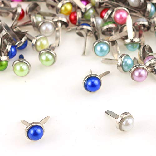 Yexpress 200 Pieces 6 x 13mm Mixed Colors Pearl Mini Brads Round Paper Fasteners Brass Pastel Metal Brads for Scrapbooking Crafts DIY Paper - Thumbnail 2