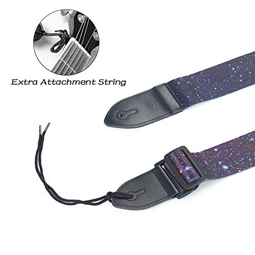 Guitar Strap,Qielizi Guitar Strap with Leather End Length Adjustable 2 Pick Holders & 2 Matching Picks For Electric Guitar, Acoustic Guitar and Bass - Unique Gift For Guitarist(Star Night)