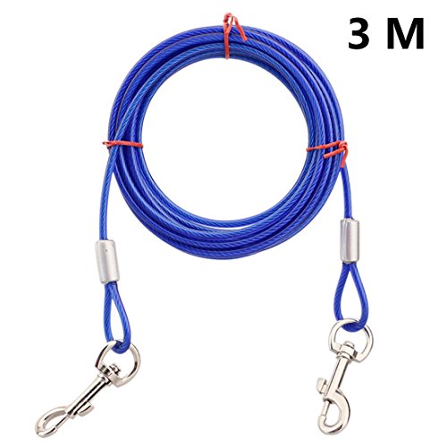 Dog Leashes, Petforu Pet Tie-out Cable Steel Wire Rope with Dual Heads Metal Hooks [3M /10Feet]