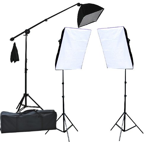 Fancierstudio Lighting Kit 2400 Watt Professional Video Lighting Kit With Three Softbox Lights, Boom Arm Hairlight Softbox, Lighting Kit for Studio Photography and Continuous Lighting (9004SB2) - Fancierstudio