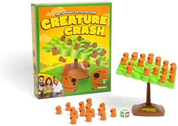 Creature Crash von Relatable – Das Capybara‑Balancierspiel für Familie & Kinder, Inklusive 49 Capybaras, 1 Balancier‑Brett, 1 Standfuß & Würfel