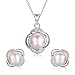 Stunning Flawless Pearl Stud Earrings & Silver Chain Pendant Set| Impeccable Quality Natural, Flawless Freshwater Pearl & 925 Sterling Silver| The Most Unique Fashion Jewelry Set (2 | Pink Pearls)