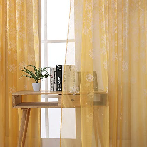 Promisen Christmas Curtains,1PCS Modern Christmas Window Snowflake Voile Drape Valance Curtains for Dining Room,Living Room,Bedroom,100cm x 200cm (Gold)
