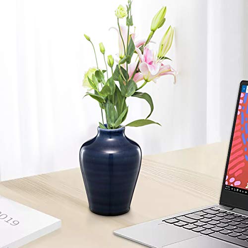 STAR MOON Ceramic Flower Vase with Retro Grid for Modern Floral Vase for Home Decor, Living Room, Centerpieces and Events - Sapphire - Thumbnail 6