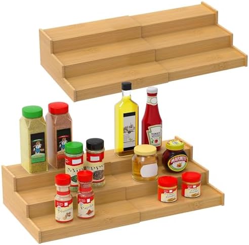 Exrp Spice Rack Kitchen Cabinet Organizer- 3 Tier Bamboo Expandable ...