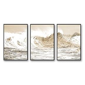 3 Piece Framed CanvasWall Art for Living Room, Bedroom Golden Waves Canvas Prints for Modern Home Decoration Ready to Hang - 16"x24"x3 Panels