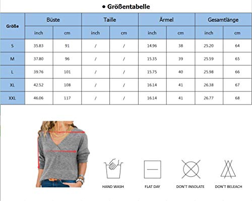 Damen-Sweatshirt-Langarmshirt-V-Ausschnitt-Pullover-Casual-Sport-Shirt-Oberteile-mit-Tie-Back