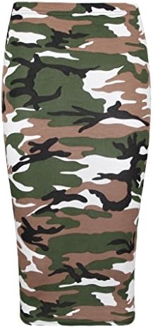 WOMEN’S PRINTED STRETCHY ELASTIC WAIST OFFICE BODYCON MIDI PINCIL TUBE SKIRT Skirt Army CamouglageML