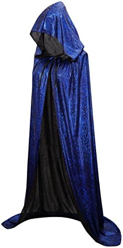 Hamour Unisex Halloween Cape Full Length Hooded Cloak Adult Costume (59"(L), Laser Blue)