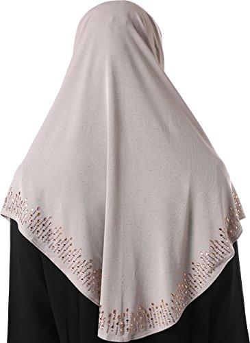 YI HENG MEI Women's Modest Muslim Rhinestones Instant Hijab Jersey Headscarf Ready to Wear Hijab,Light Gray