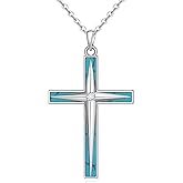 Iringnier Cross Necklace Sterling Silver Cross Necklaces for Women Religious Turquoise Jewelry Gifts Elegant Jewelry for Lovers