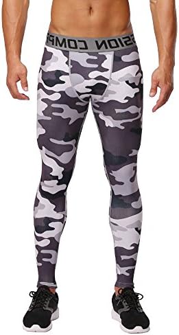 Wogiz 1Bests Mens Camouflage Sports Compression Pants Basketball Running Tight Leggings (L, Gray Camo)