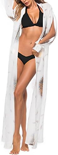 Anatoky Women's Chiffon Bohemian Floral Printed Long Split Sleeve Beach Beachwear Bikini Swimsuit Cover up Dress