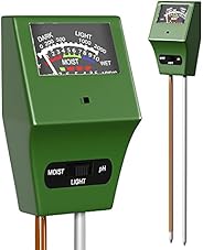 Soil Plant Moisture Meter, 3-1 Soil Moisture pH Light Meter, Water Sensor for House Indoor Outdoor Plants, Tes