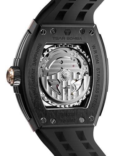 TSAR BOMBA Men's Automatic Watch Skeleton Watch Luxury Barrel Mechanical Watch 50m Waterproof Analog Watch