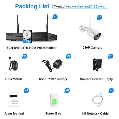 DEFEWAY Wireless Security Cameras System with 1TB Hard Drive, 1080P 8 Channel NVR 8Pcs 1080P 2.0MP Night Vision WiFi IP… - Image 3