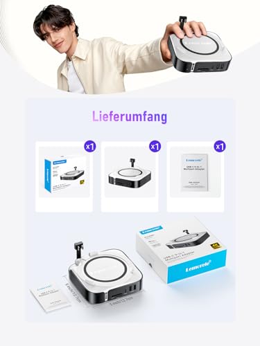 Lemorele Mac Mini M4 Dock with DisplayPort 4K@60Hz for Dual Monitor Configurations, 4 USB 3.2/3.0 Ports, M.2 NVMe 10Gbps SSD Slot, SD/TF Card Reader with Mac Mini M4/M4 Pro