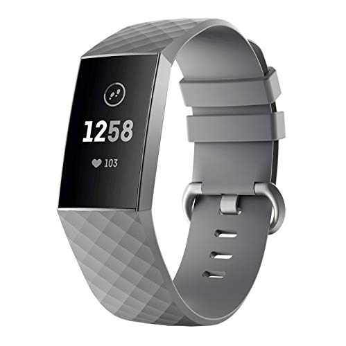 MoreToys Compatible Fitbit Charge 3 Band, Silicone Replacement Accessory Sport Wristband Watch Strap Bracelet Fitbit Charge 3 Fitness Tracker (Gray)