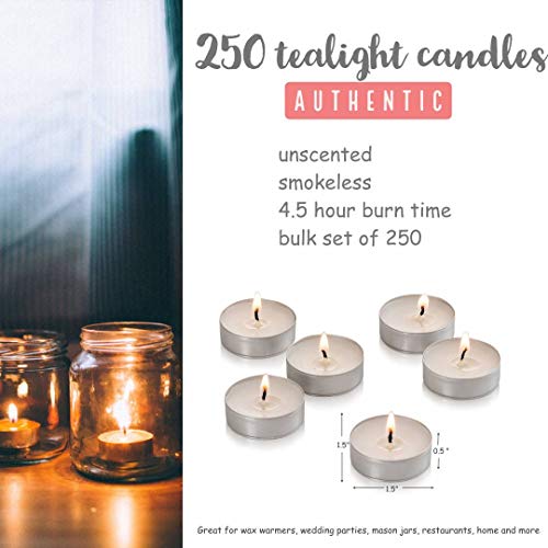 Bulk Set of 250 Tealight Candles in Metal Cups (White) 4.5 Hour Burn