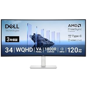 Dell S3425DW 34インチ 曲面 モニター(無輝点3年保証/WQHD/VA非光沢,1800R曲面/USB Type-Cx1)