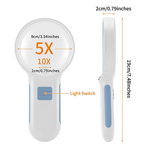Delixike 5X 10X Handheld Magnifying Glass with Light for Reading,LED