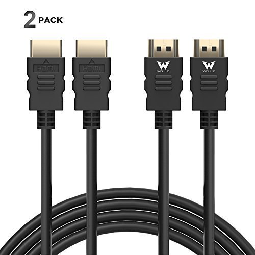 HDMI Cable, WOLLZ 6ft Ultra Slim Flexible Gold-Plated High-Speed Male to Male HDMI HDTV Cable ,Supports Ethernet 3D,4K and Audio Return (2 Pack,Black)