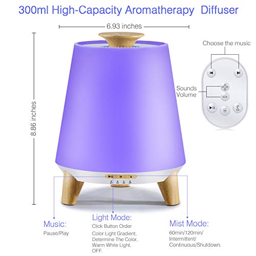 JuTai Essential Oil Diffuser, 300ML Diffuser with Bluetooth Speaker, Ultrasonic Humidifier, Remote Control Aromatherapy… - Image 5