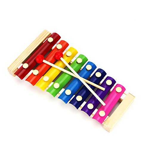 USATDD Natural Wooden Toddler Xylophone Glockenspiel for Kids with Multi-Colored Metal Bars Included Two Set of Child-Safe Wooden Mallets