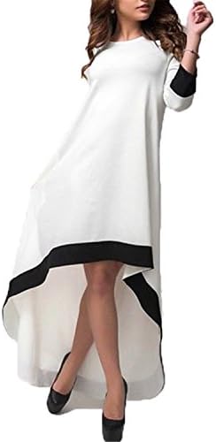 Albina Collins New Autumn Dress New Women Sexy 3/4 Sleeve O Neck Maxi Long Dress Asymmetrical Hem Casual Loose White XXXL