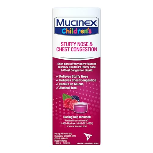 MUCINEX CHILDREN’S STUFFY NOSE & CHEST CONGESTION, MULTI-SYMPTOM RELIEF, EXPECTORANT, NASAL DECONGESTANT, VERY BERRY FLAVOR, 4 FL OZ