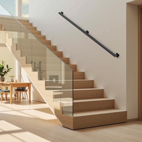 ONLT 420cm Stair Handrail Stair Ramp Black Matte Non-slip Industrial Wrought Iron Water Pipe Handrail Against Wall for Elderly Loft Corridor
